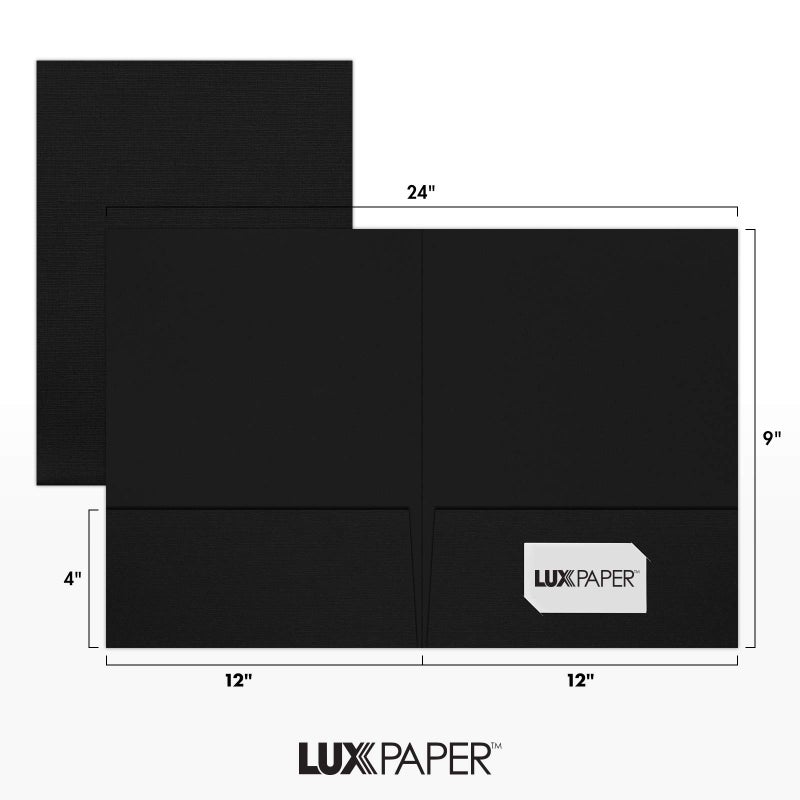 LUXPaper 9" x 12" Presentation Folders | Two Pocket | Black Linen | 100lb. Cover | 50 Qty - Image 3